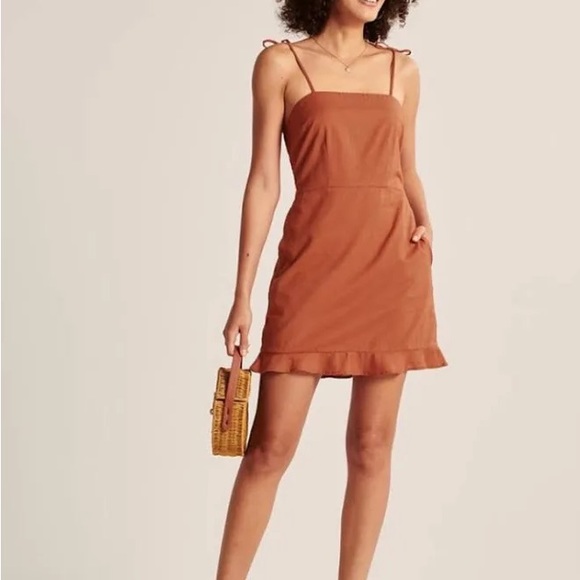 Abercrombie Orange Sleeveless Mini Sundress, Linen Feel - Picture 2 of 3